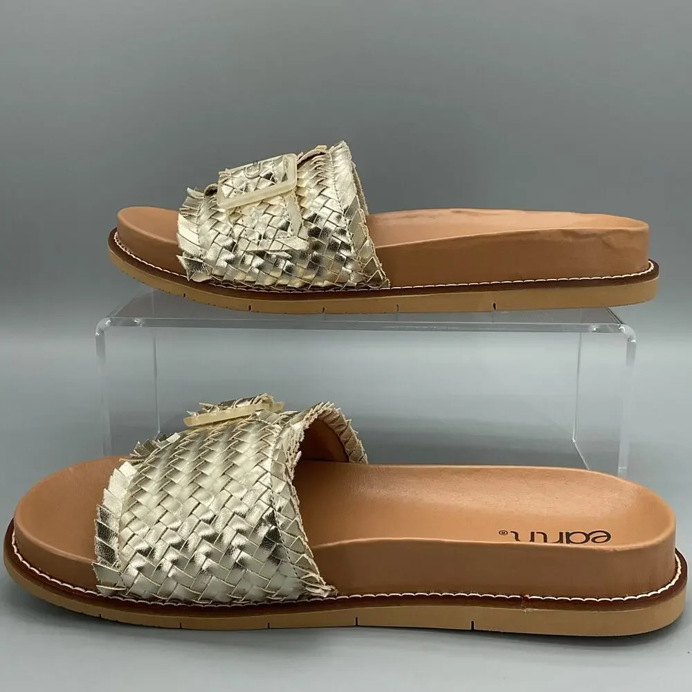 NEW earth Women’s Fontane Woven Flat Sandals Gold Size 9M